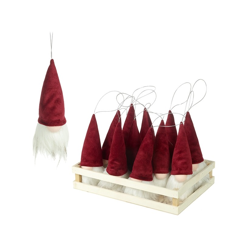 Dark Red Fabric Hanging Gnome | With White Hair | Xmas Decoration.