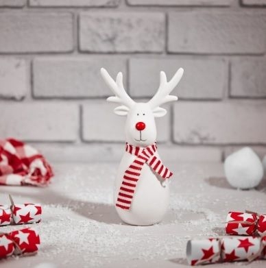 White ceramic Standing Reindeer Ornament - Large